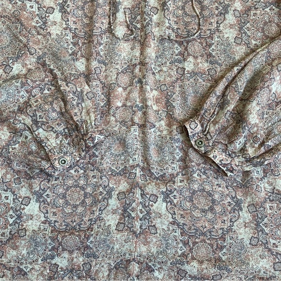 Lucky Brand Pastel Pink Boho Printed Peasant Blouse w Tie Flowy Lightweight XL - Picture 10 of 16